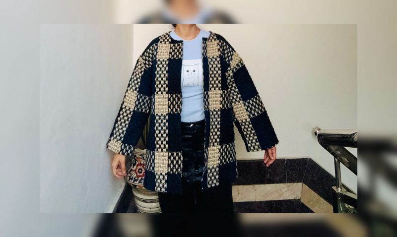 Navy Golden Black Beige Grid Pattern jacket