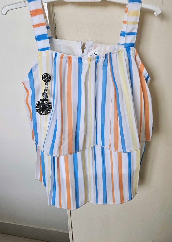 Girl Multi Color Lining Top With Peach Bottom
