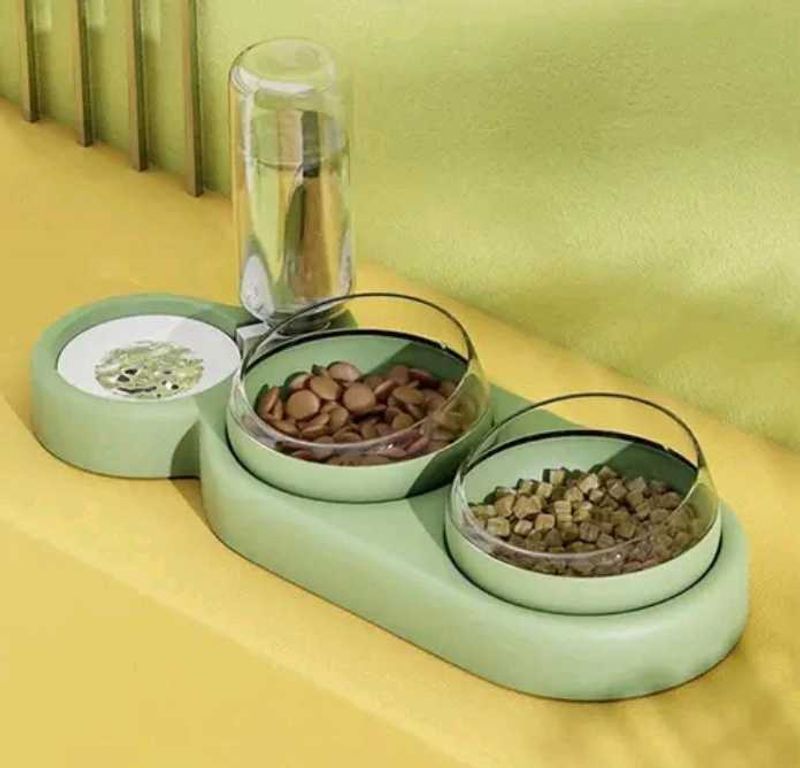 Pet Double Bowls 2 Food Bowl 1 Water Feeder