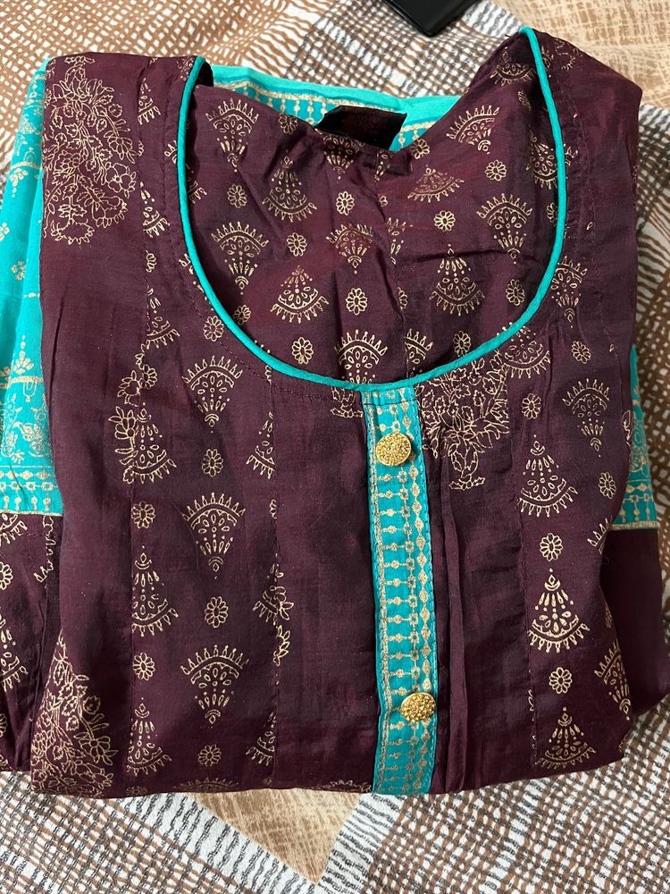 Brown Cyan Anarkali