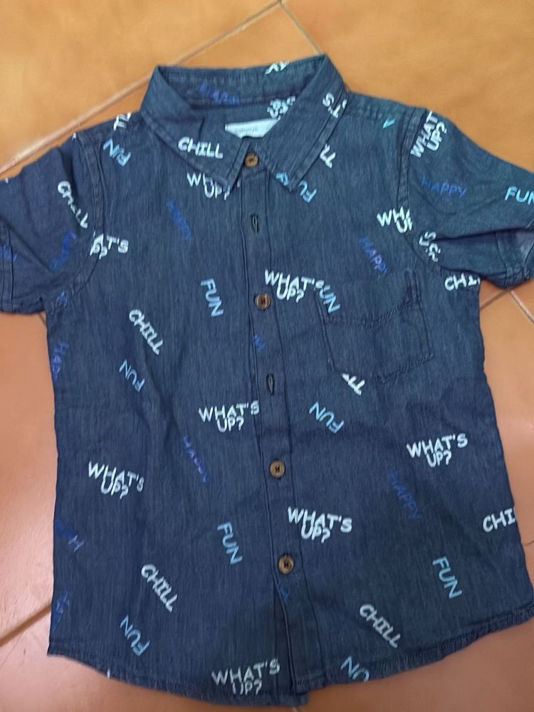 Boys&#39; Fun Print Shirt blue half sleeves