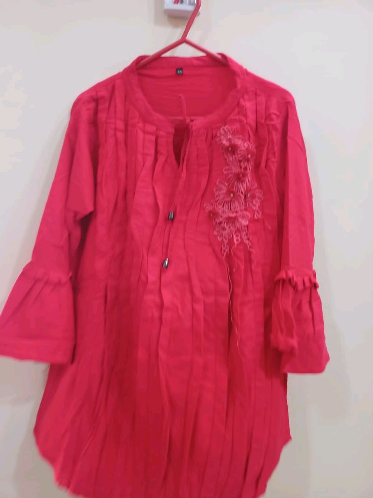 Red Colour Top With Important Fabric