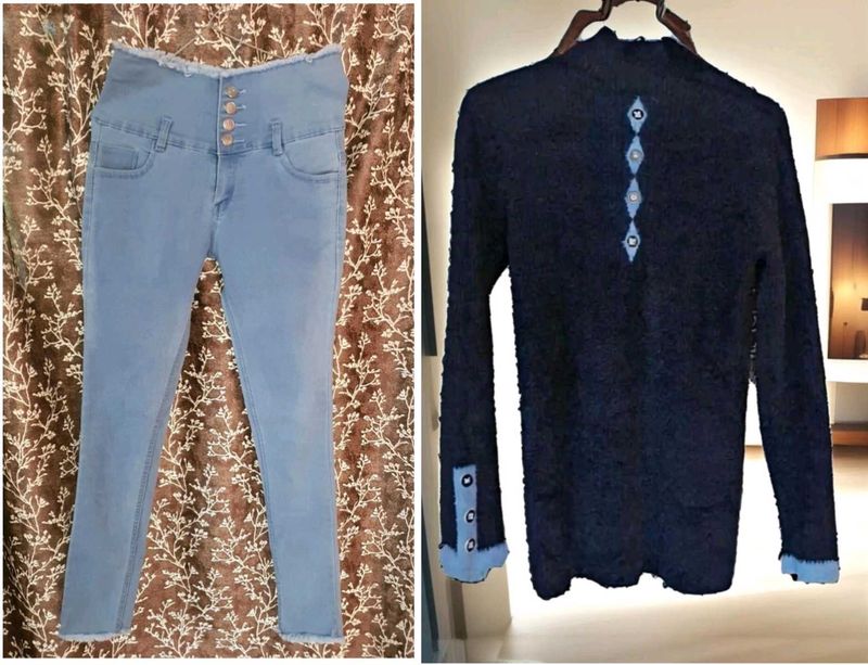 High-Waisted Jeans &amp; Soft Fluffy Top
