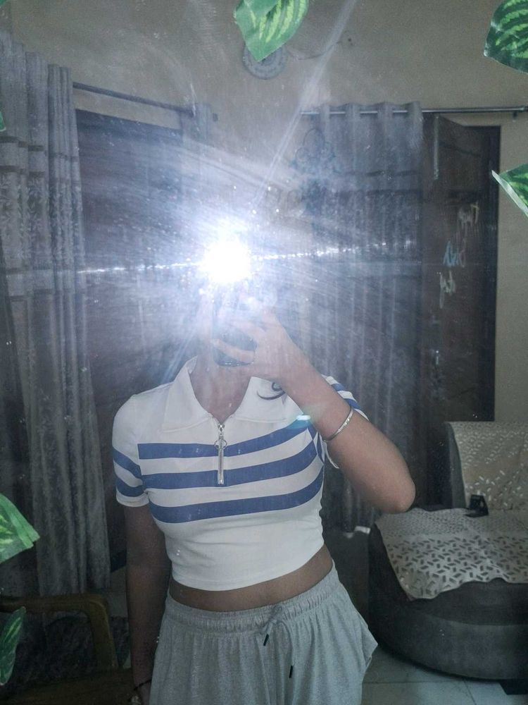 Striped Crop Polo Top