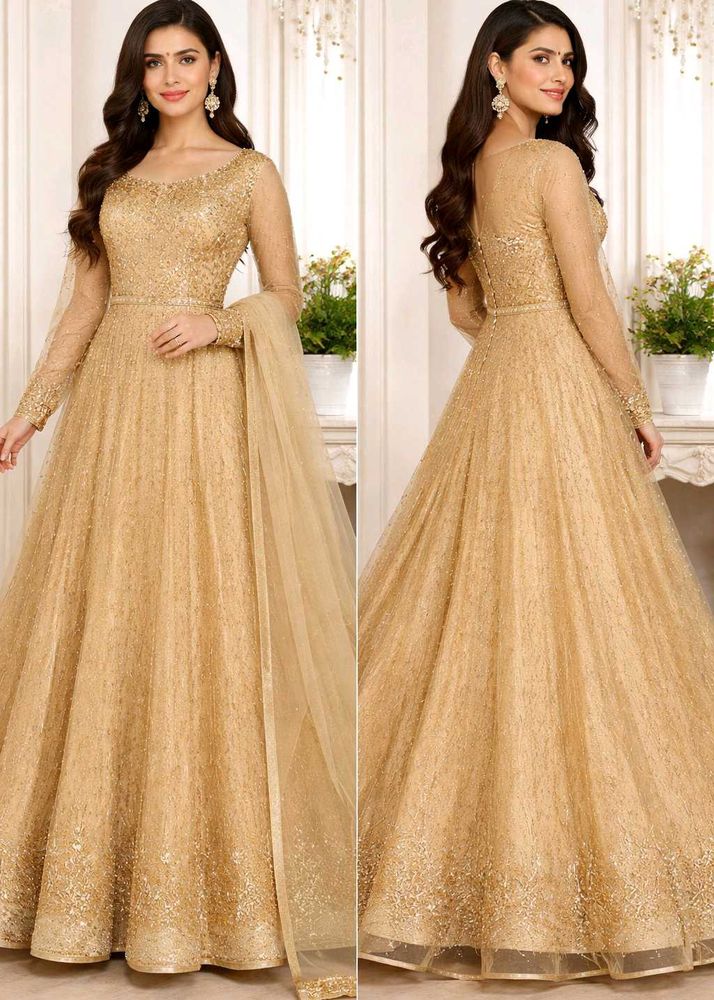 Elegant Gold Anarkali Gown