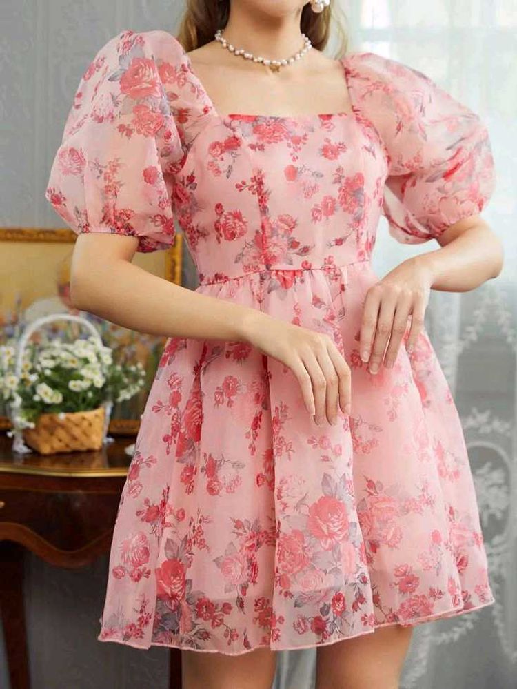 Floral Print Puff Sleeve Dress