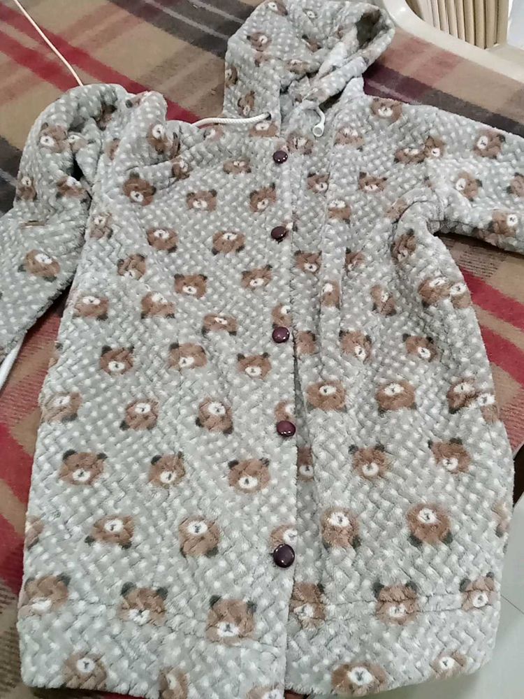 Cute Bear Print Hooded Coat