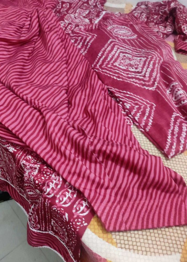 Maroon Printed Dress Material