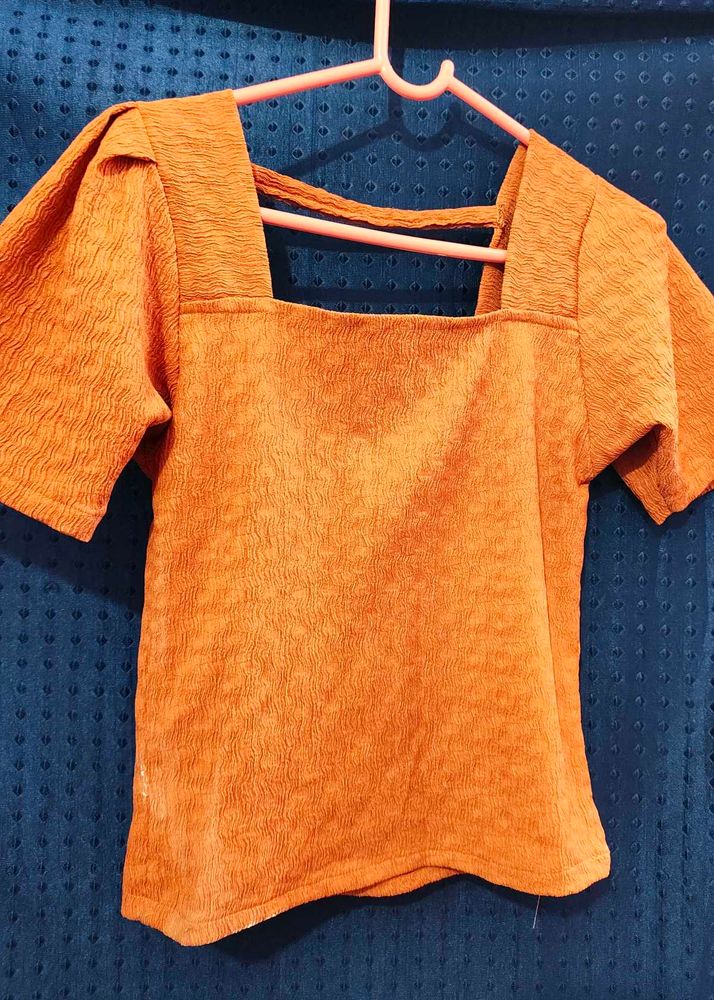 Orange Square Neck Top