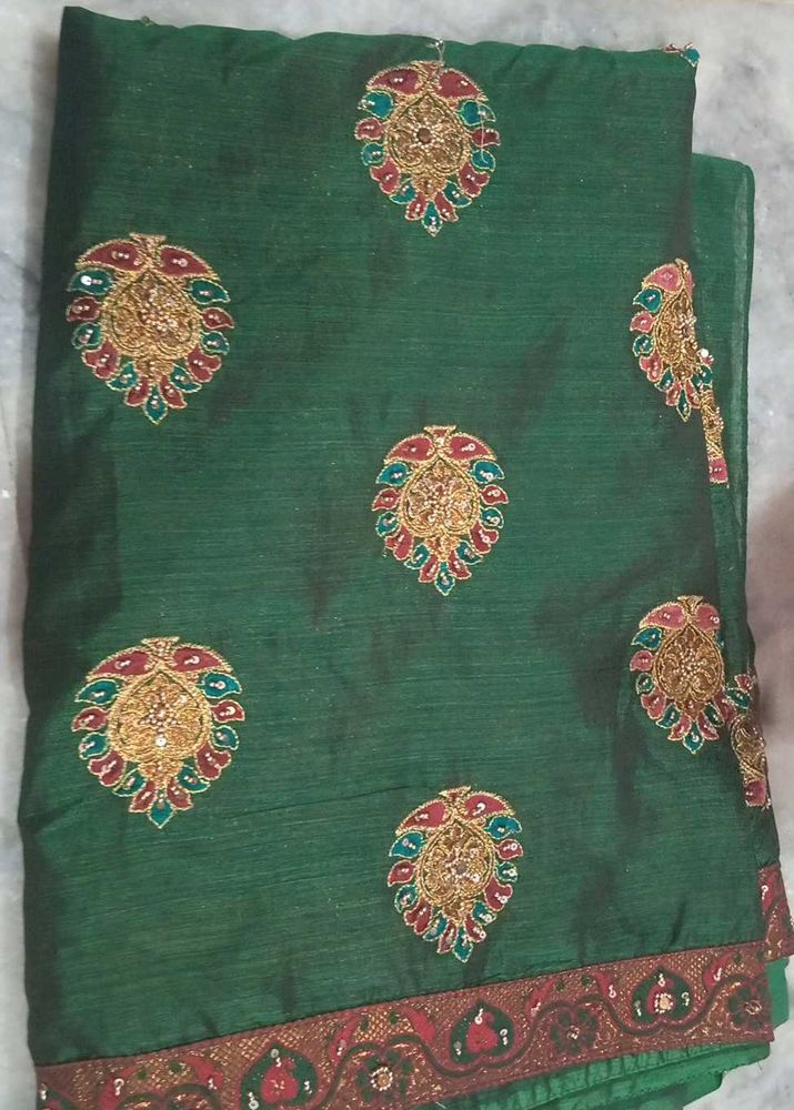 Green Embroidered Sari