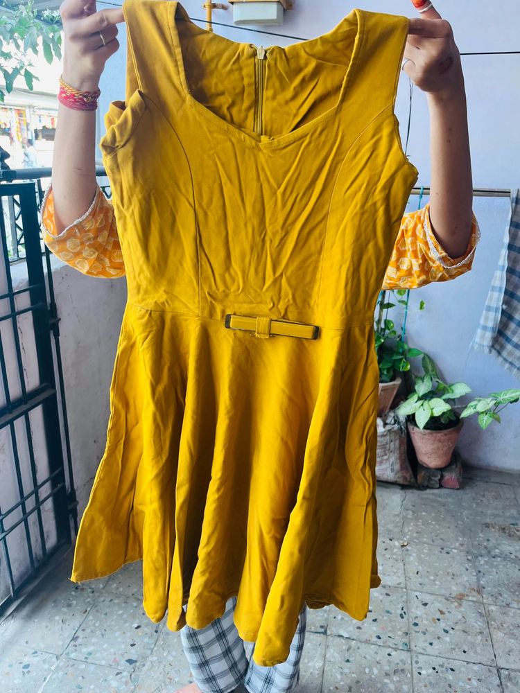 Mustard Yellow Fit &amp; Flare Dress