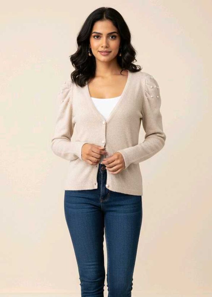 Elegant Pearl Embellished Cardigan