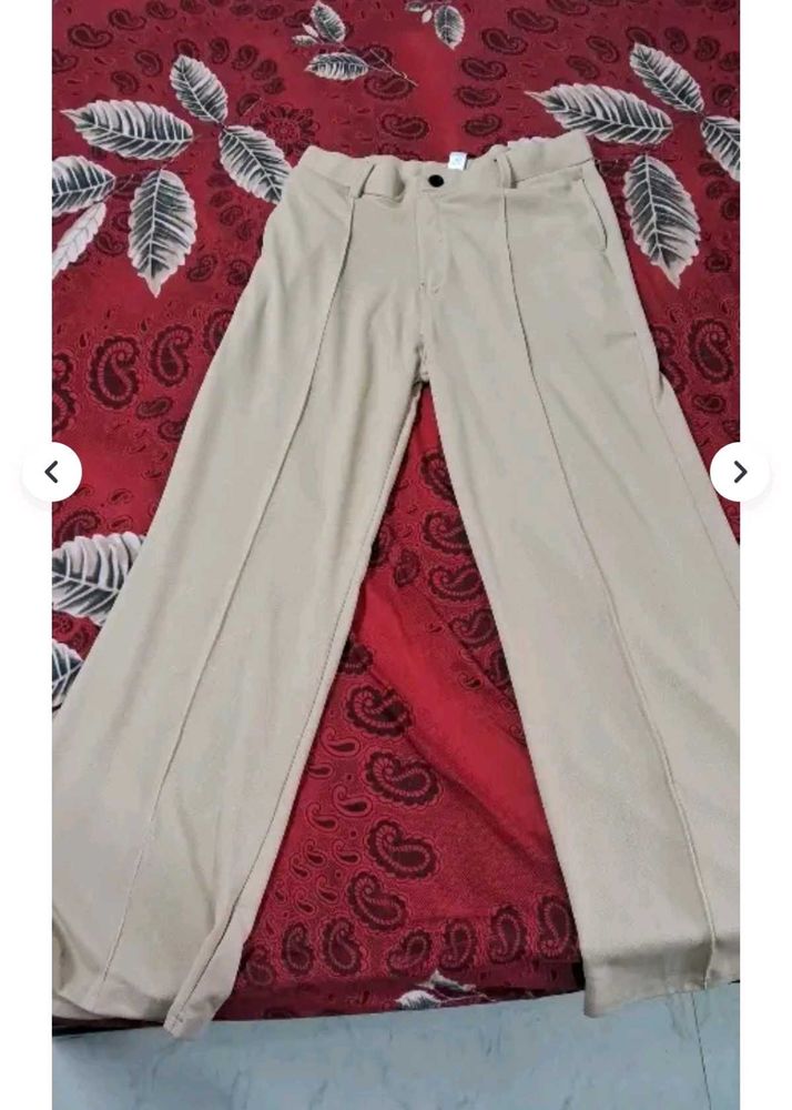 Beige Wide Leg Pants