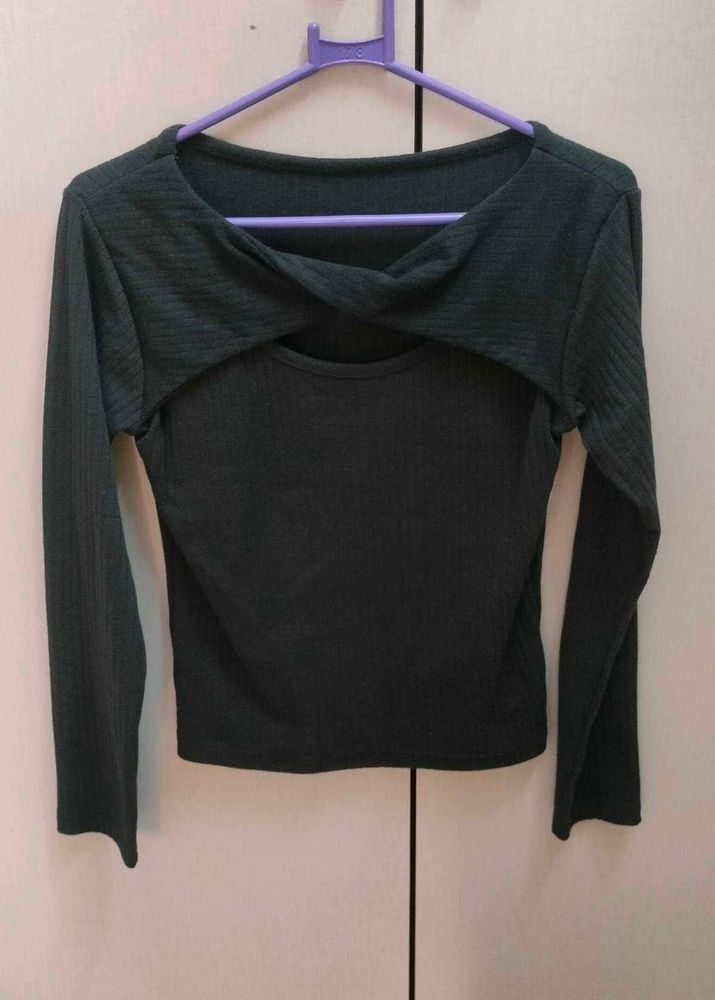 Black Colour Body Fitted Top With Cut Neck