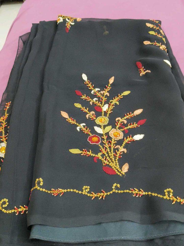 Elegant Embroidered Black Saree