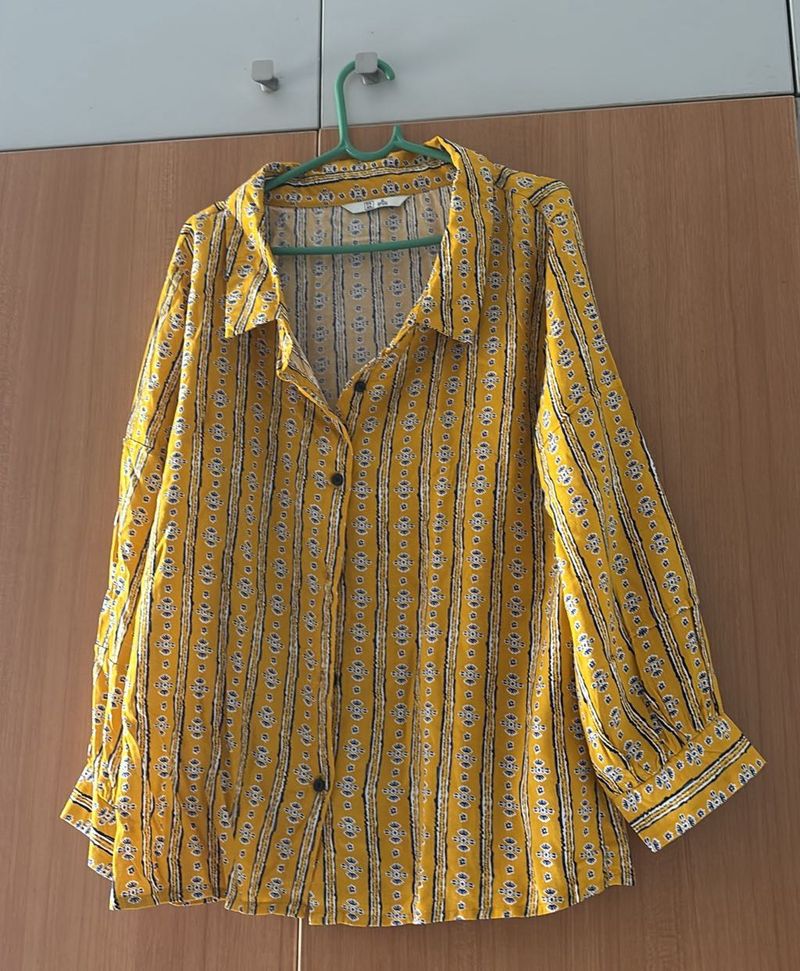 Yellow navy blue Cotton Shirt for women