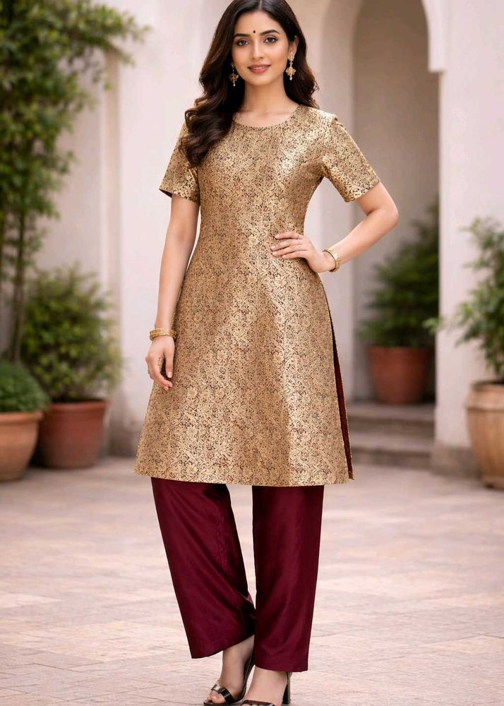 Banarasi Gold Kurti  with Maroon salwar💘