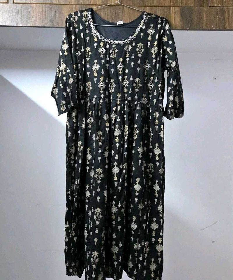 Black Printed Mirror Work Kurta