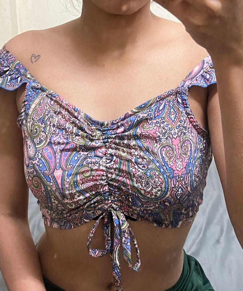 Paisley Print Off-Shoulder Crop Top