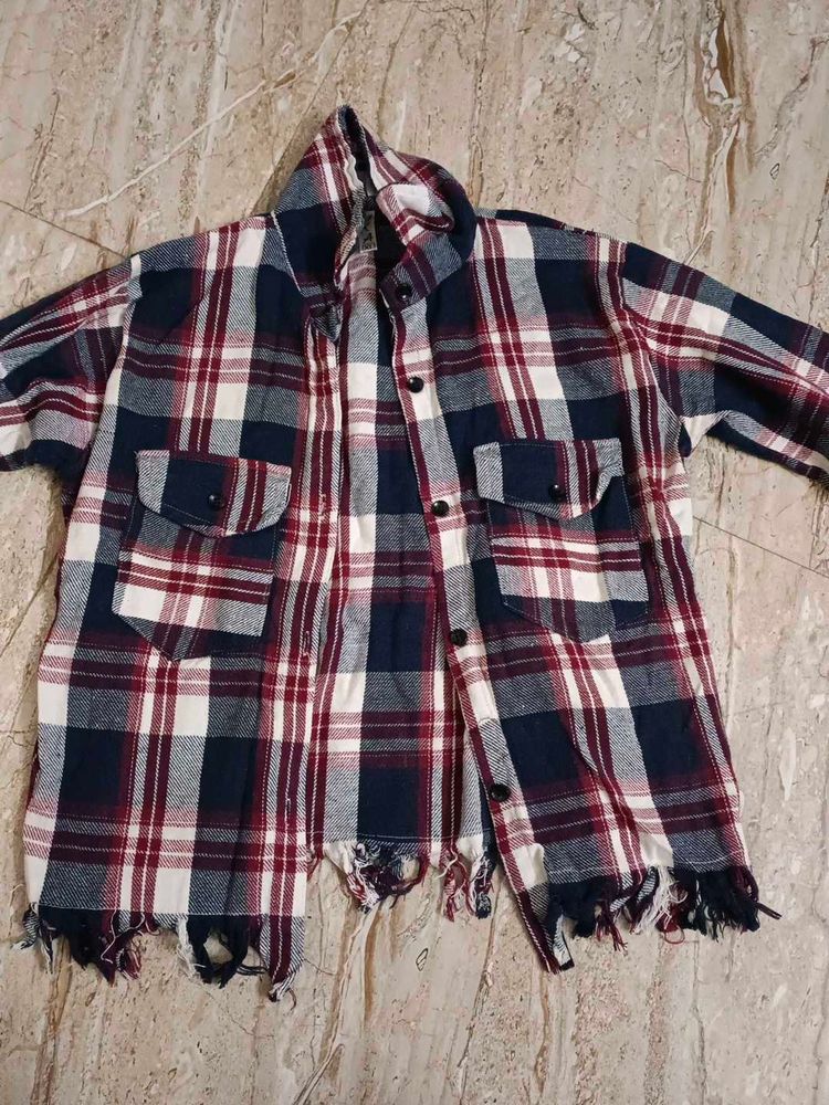 Distressed Plaid Flannel Shirt