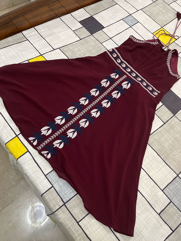 Maroon Embroidered Dress