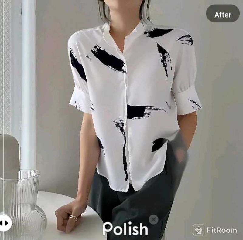 New With Tag Korean Satin Printed Shirt