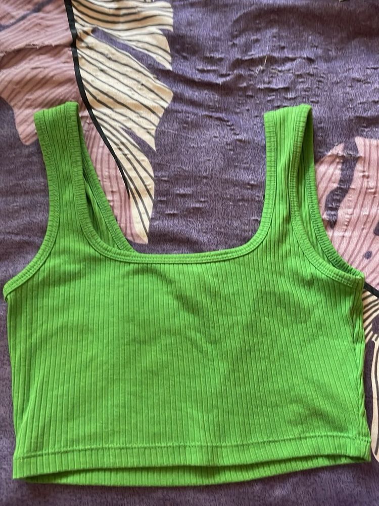 Green Ribbed Crop Top