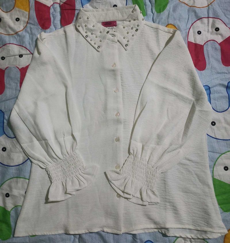 White Top with embellished collar