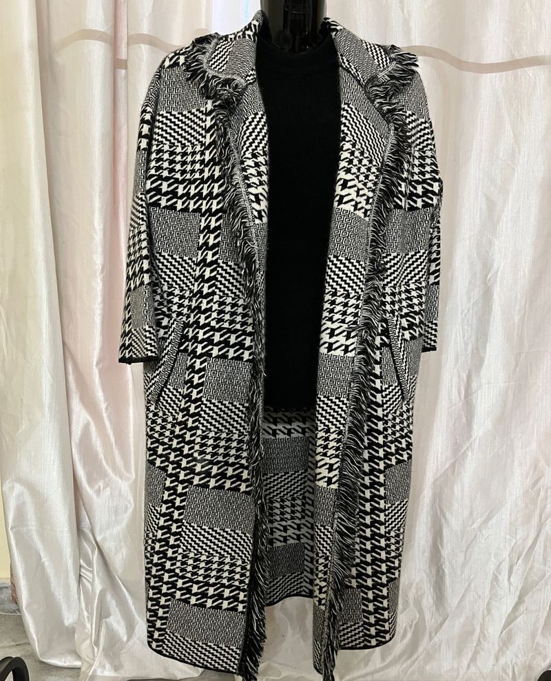 Houndstooth Fringe Coat