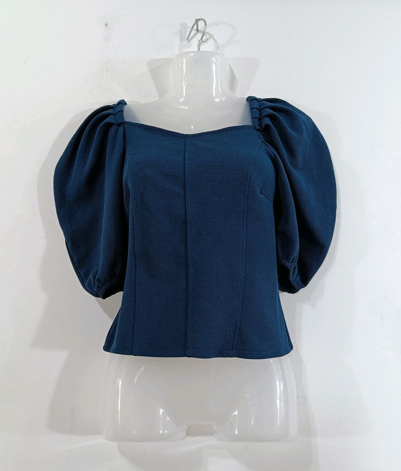 Athena Teal Puff Sleeve Top (Women)
