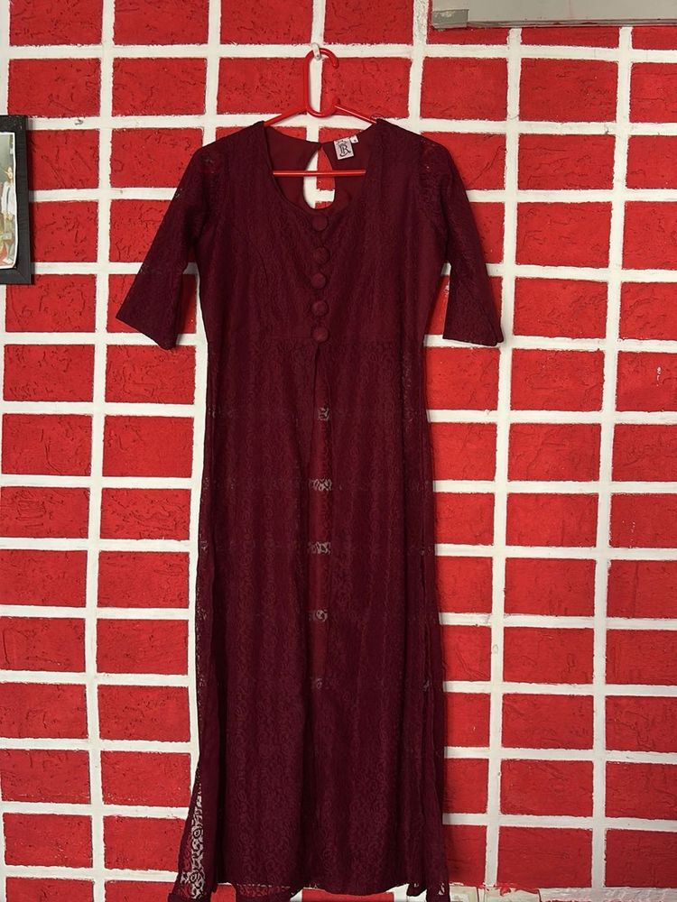 Elegant Maroon Lace Dress