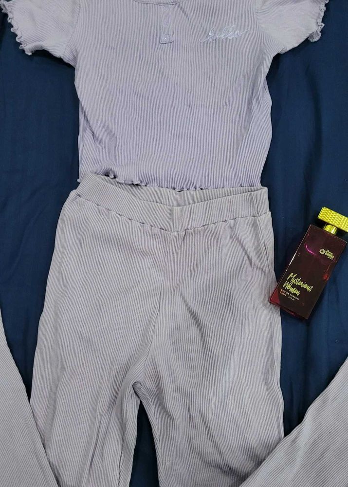 CUTE Y2K PURPLE FLARE LEG CO ORD SET