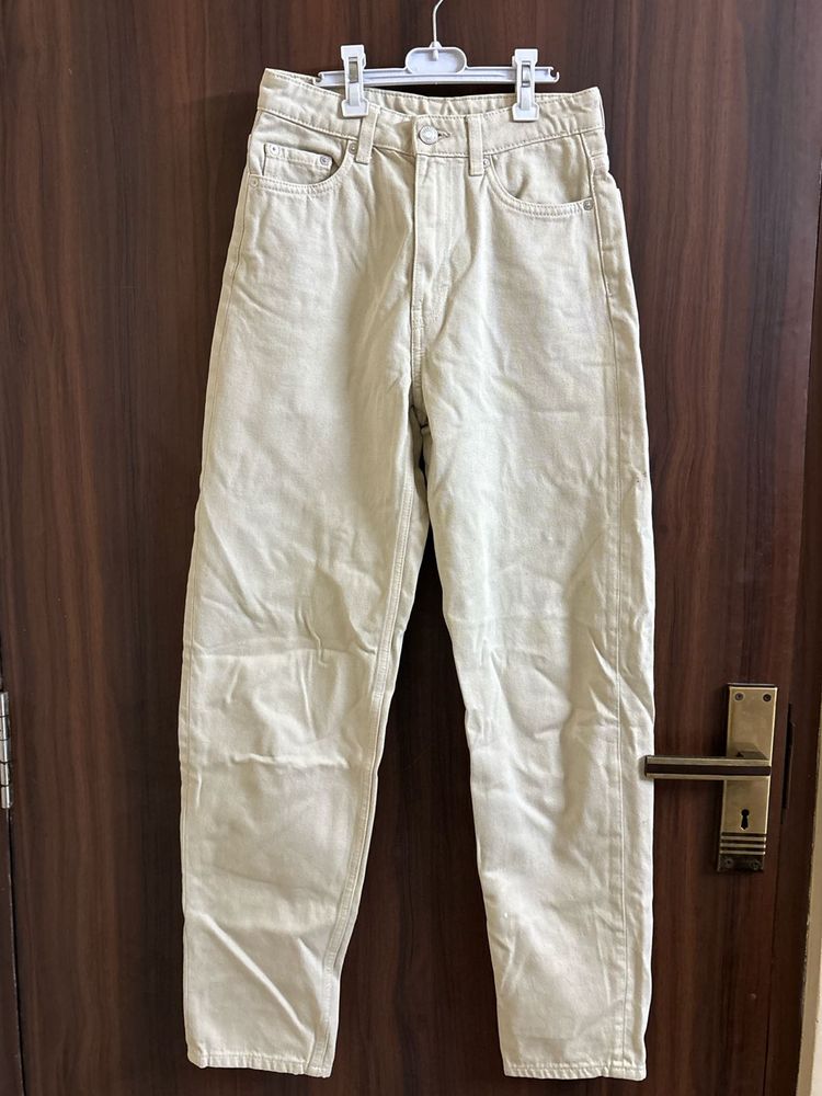 Beige Straight Leg Jeans