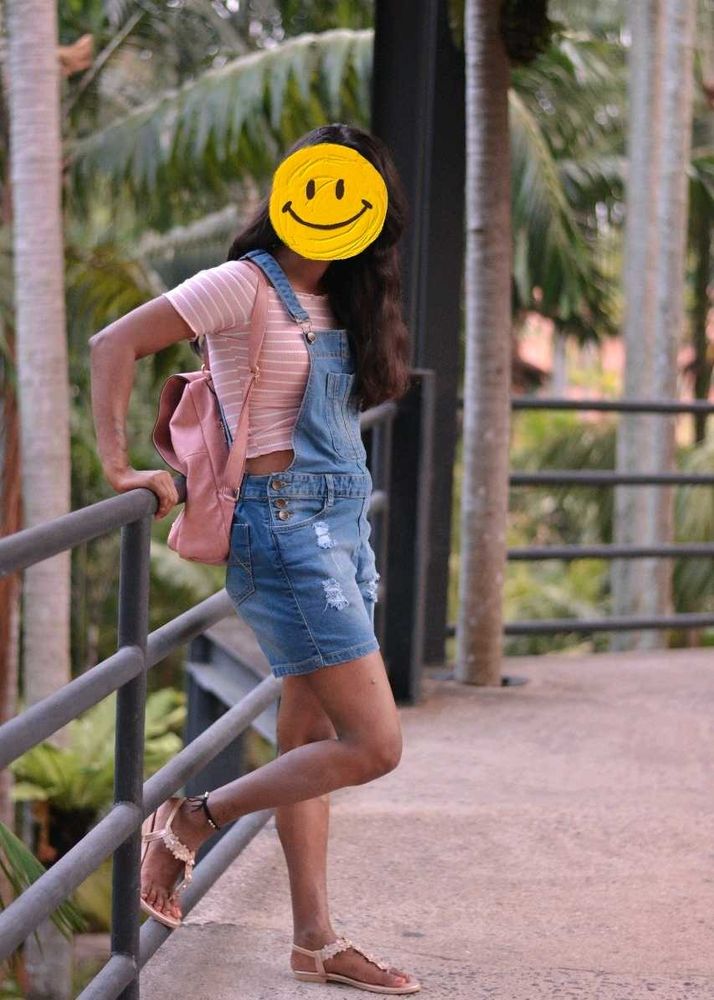 Short Denim Dungaree With Adjustable Straps