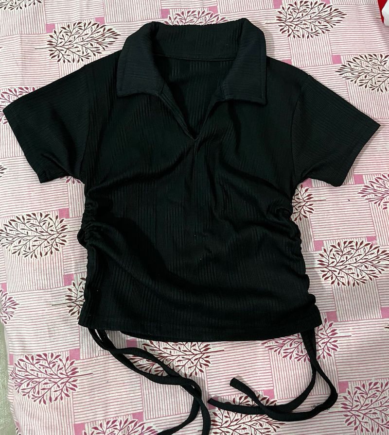 Black Ribbed Crop Top