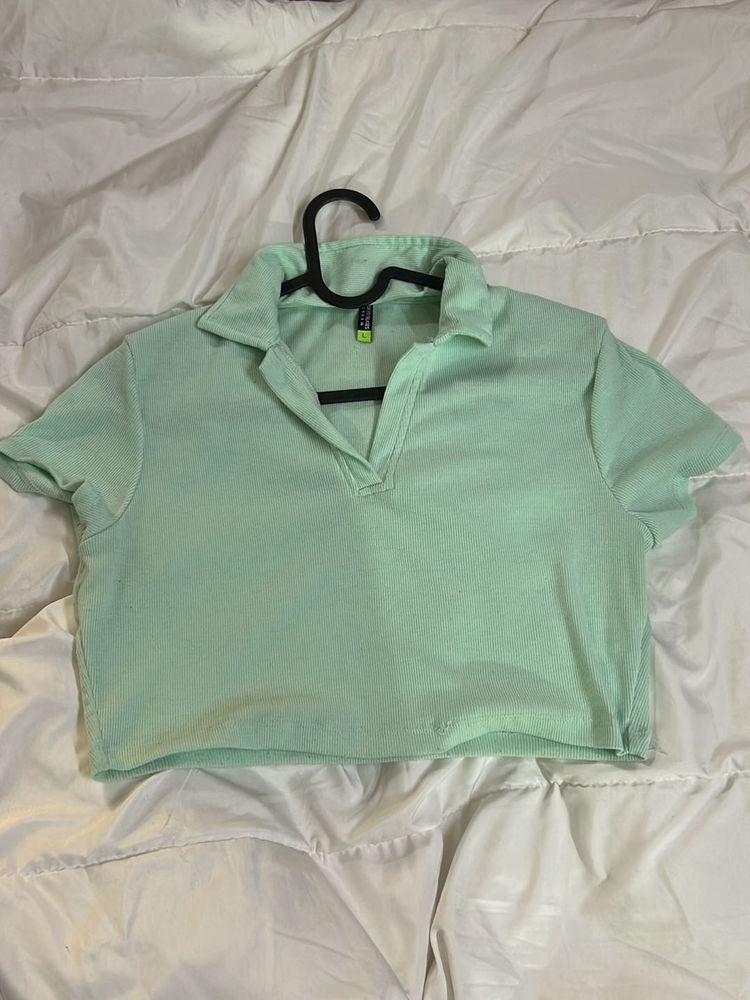 Tokyo Talkies Shirt collar Crop Top