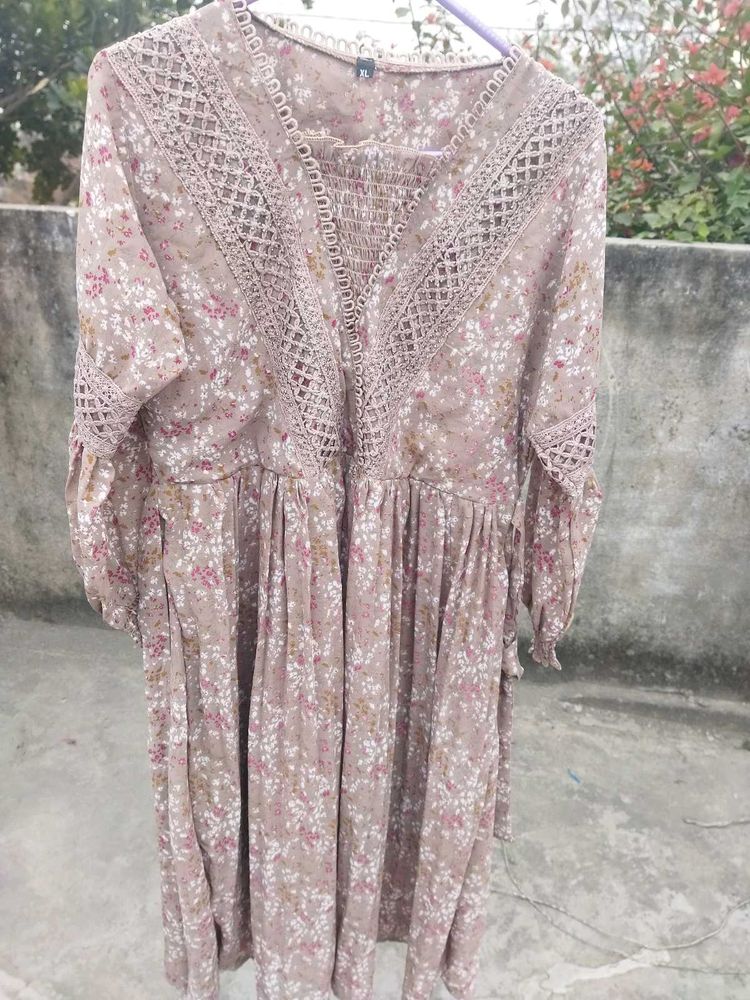 Floral Print Brown Casual Dress( Unused)
