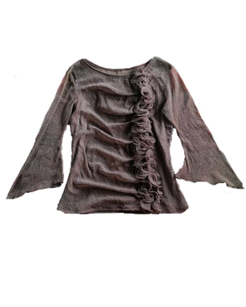 Brown Ruffled Long Sleeve Top