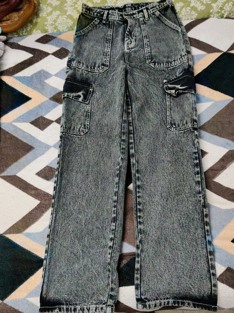 Acid Wash Cargo Jeans
