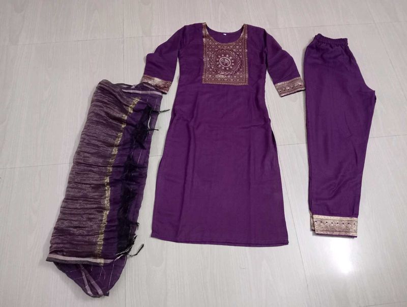 Purple Kurta &amp; Duppata Bottom Set