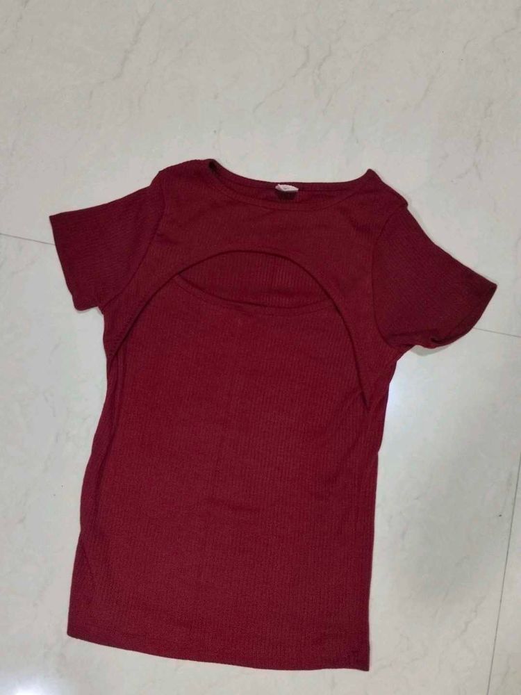 Maroon Cutout Top