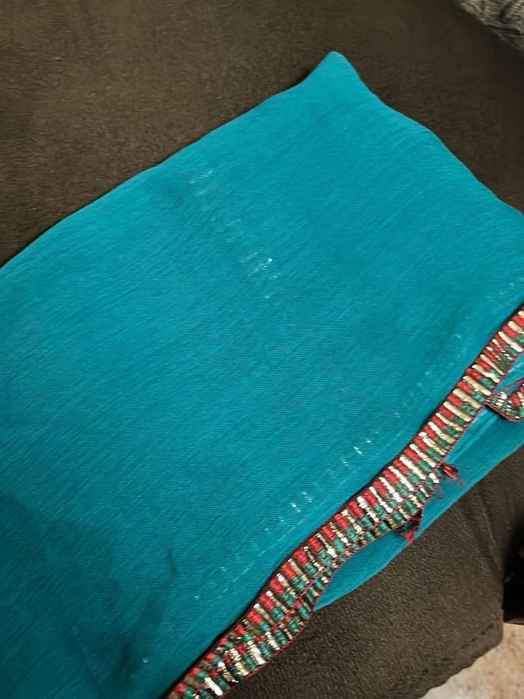 Teal Saree with Decorative Border