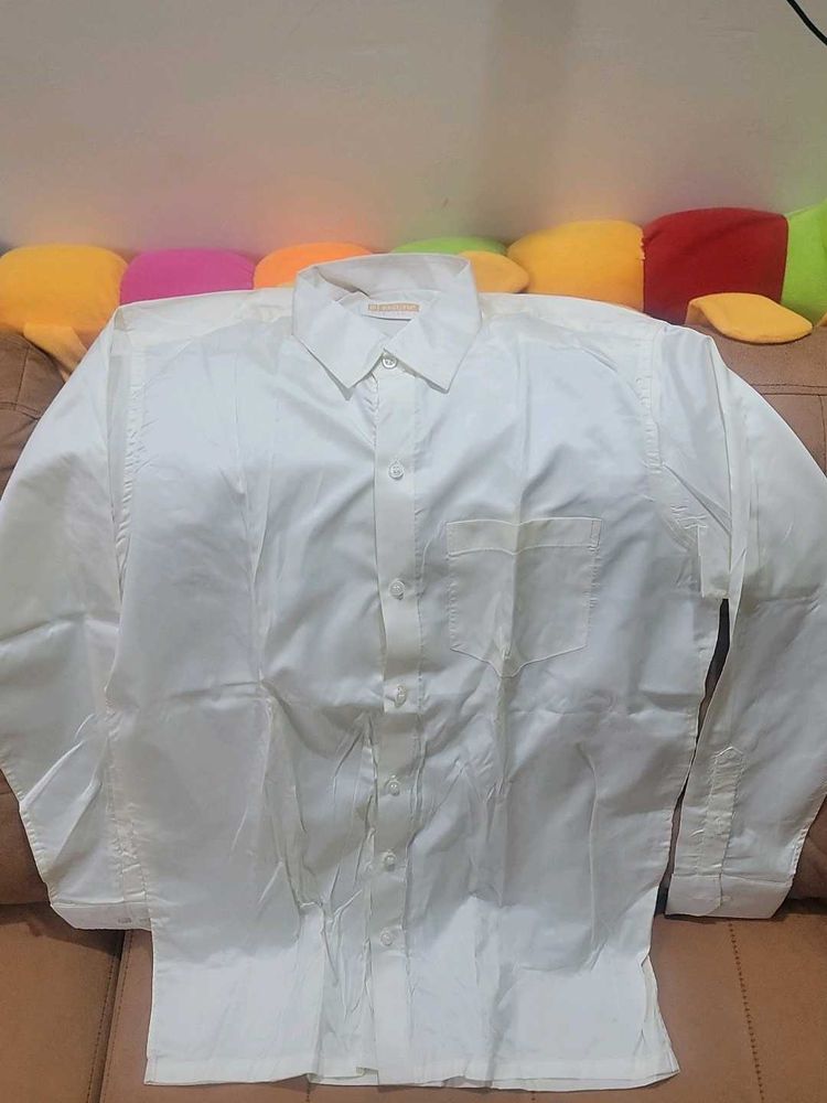 Men's White Silk Blend Long Sleeve Shirt
