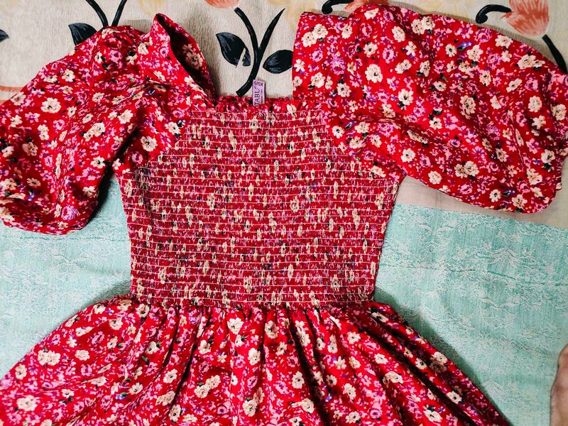 Red Puffed Sleeve Dress