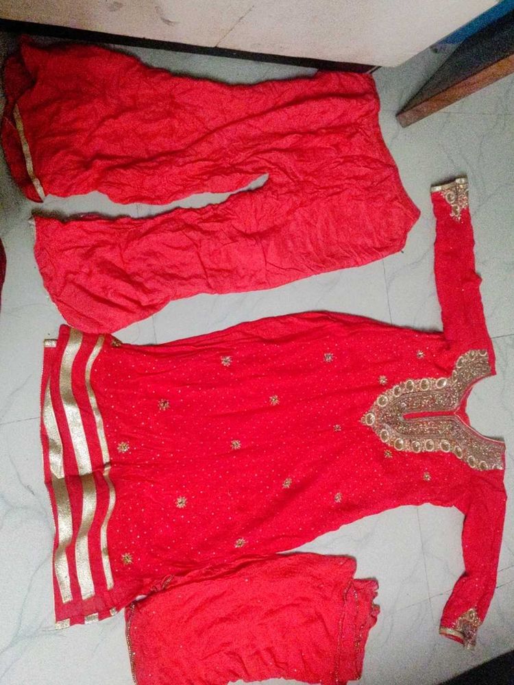 Red Embroidered Salwar Kameez Suit