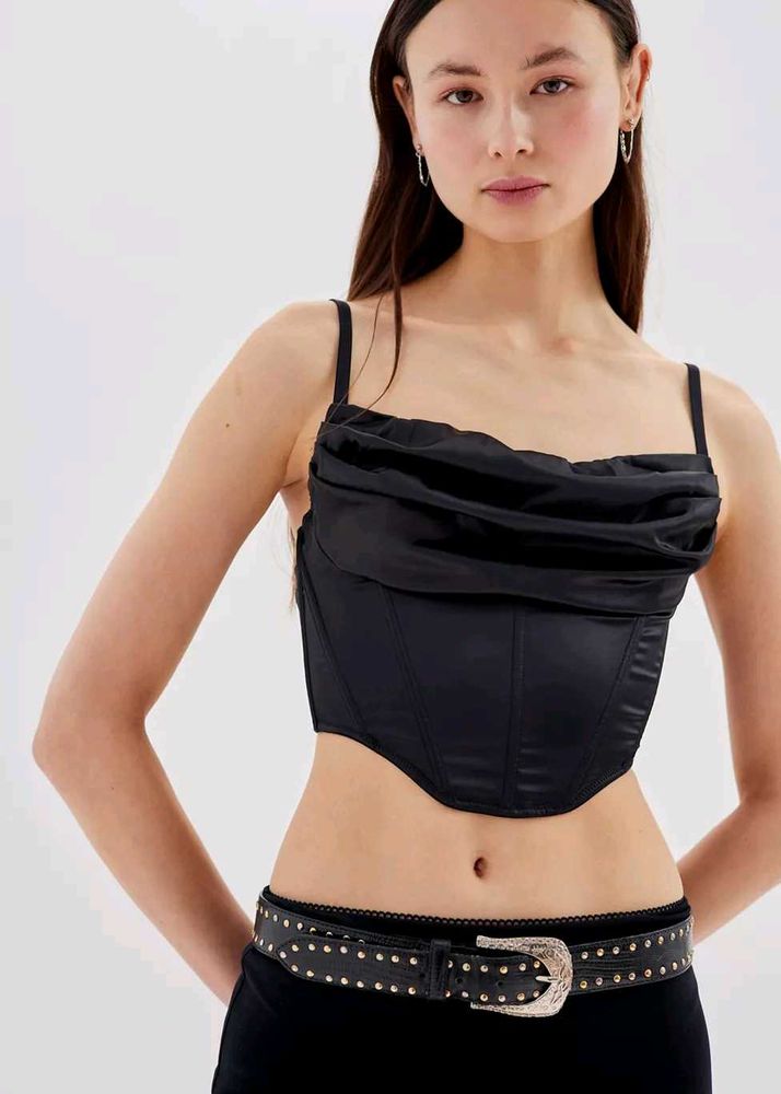 (Urbanic- Lexi Satin Black Corset Top)