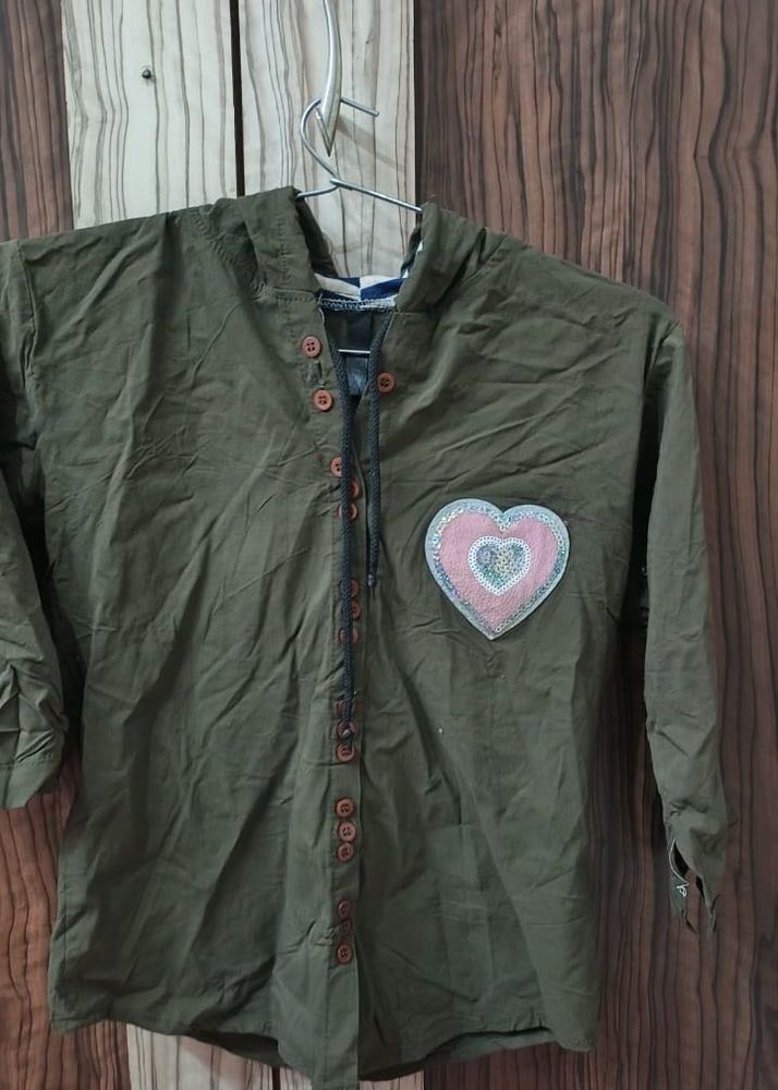 Olive Green Kids Hooded Shirt