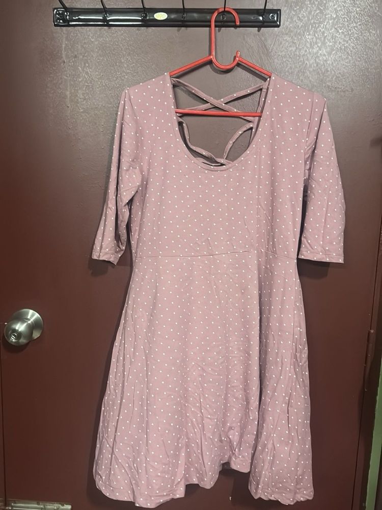 Mauve Polka Dot Fit &amp; Flare Dress