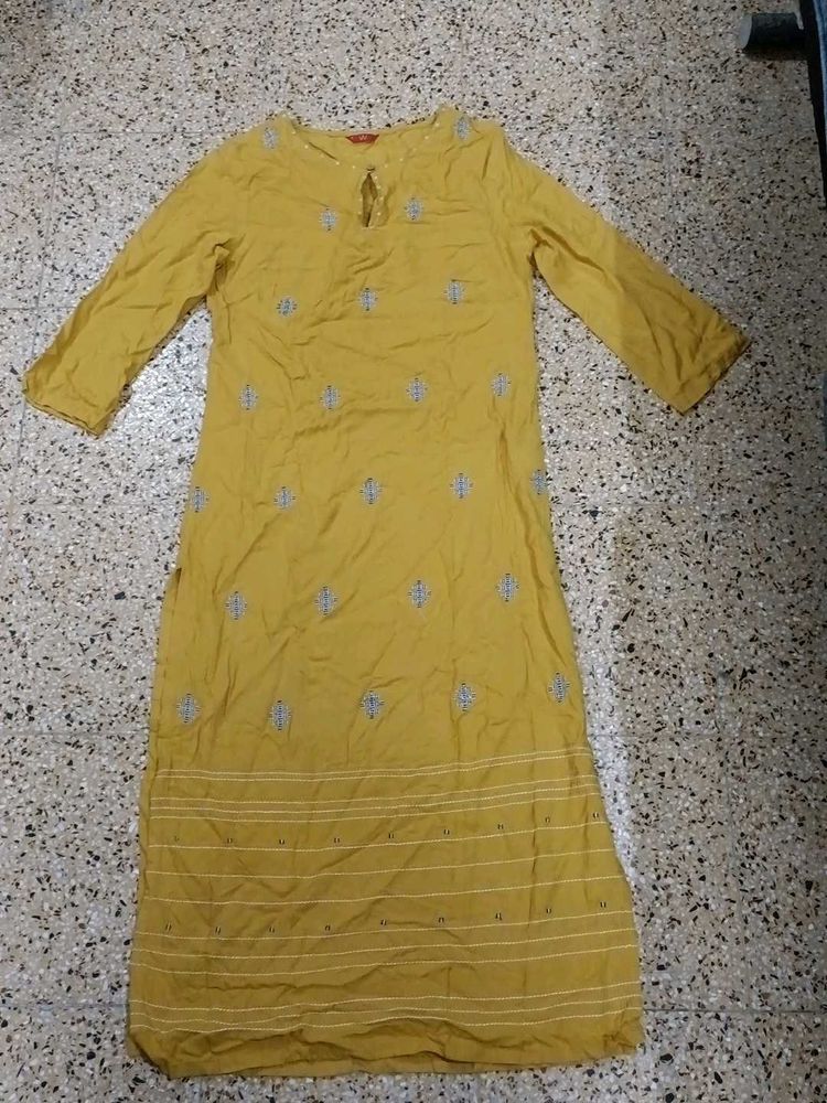 Mustard Embroidered Kurta