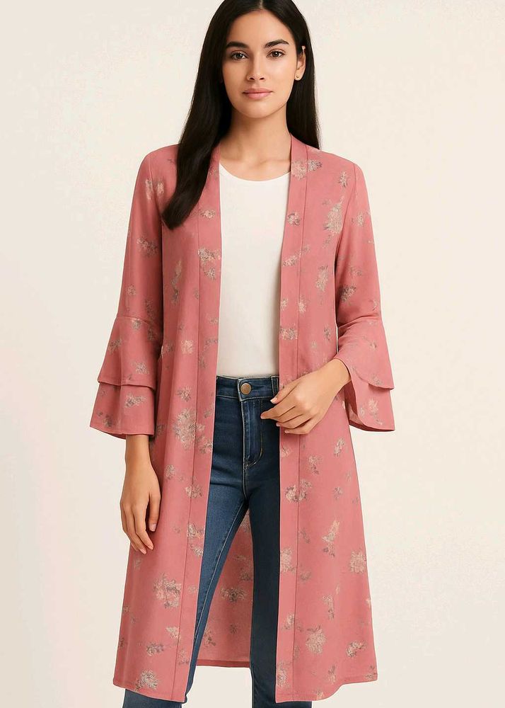 Elegant Dusty Pink Color Long Floral Shrug